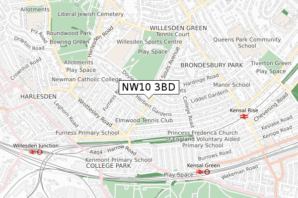 NW10 3BD map - small scale - OS Open Zoomstack (Ordnance Survey)