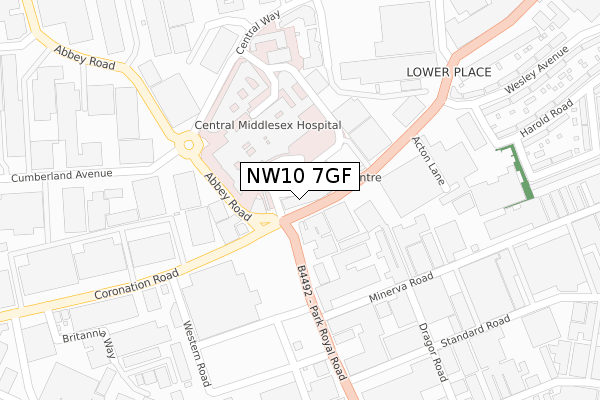 NW10 7GF map - large scale - OS Open Zoomstack (Ordnance Survey)