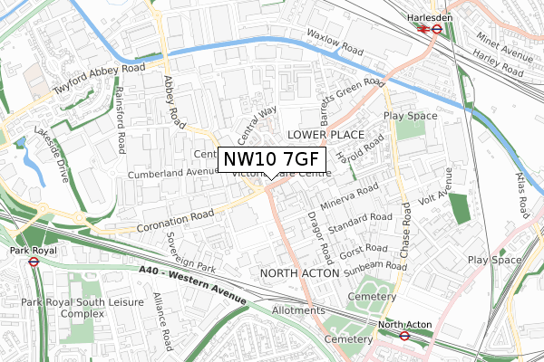 NW10 7GF map - small scale - OS Open Zoomstack (Ordnance Survey)