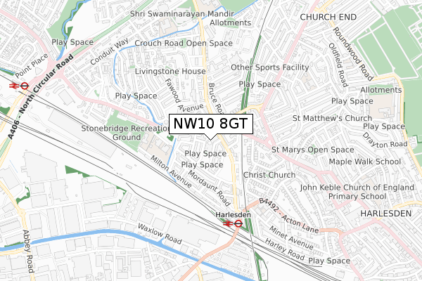 NW10 8GT map - small scale - OS Open Zoomstack (Ordnance Survey)