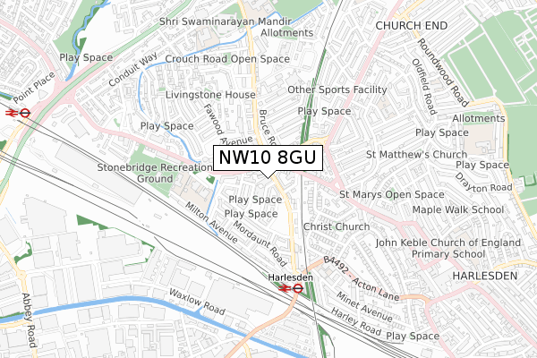 NW10 8GU map - small scale - OS Open Zoomstack (Ordnance Survey)