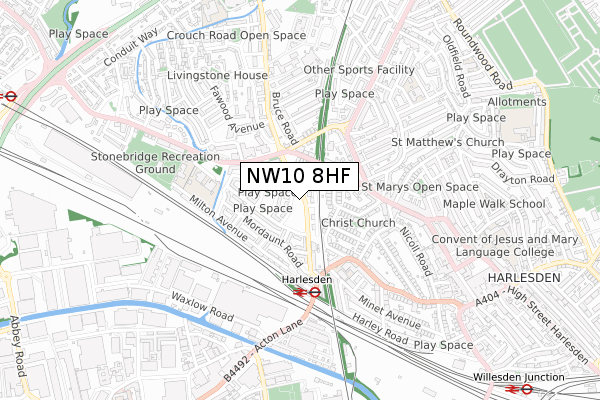 NW10 8HF map - small scale - OS Open Zoomstack (Ordnance Survey)
