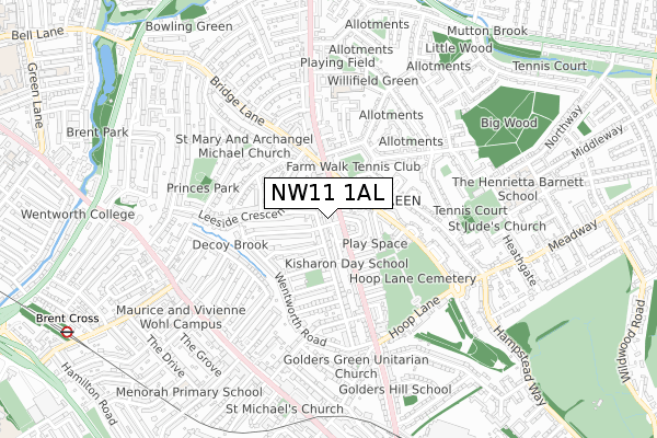 NW11 1AL map - small scale - OS Open Zoomstack (Ordnance Survey)