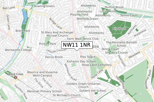 NW11 1NR map - small scale - OS Open Zoomstack (Ordnance Survey)