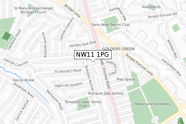 NW11 1PG map - large scale - OS Open Zoomstack (Ordnance Survey)
