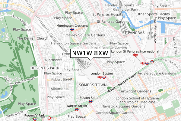 NW1W 8XW map - small scale - OS Open Zoomstack (Ordnance Survey)