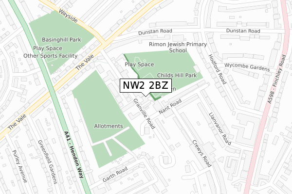 NW2 2BZ map - large scale - OS Open Zoomstack (Ordnance Survey)