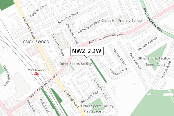 NW2 2DW map - large scale - OS Open Zoomstack (Ordnance Survey)