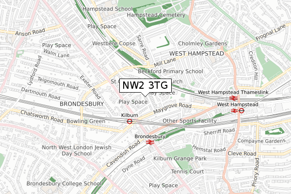 NW2 3TG map - small scale - OS Open Zoomstack (Ordnance Survey)