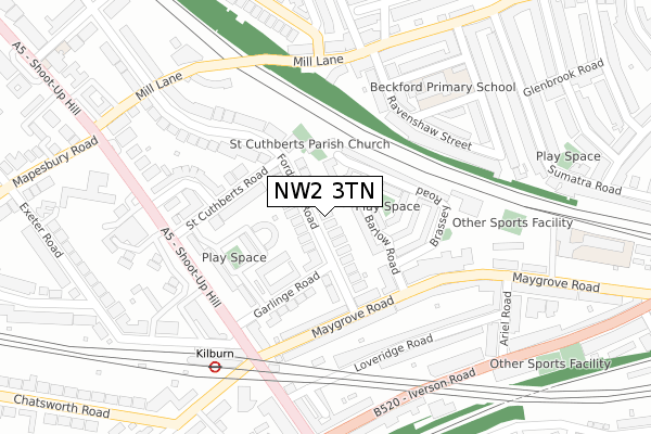 NW2 3TN map - large scale - OS Open Zoomstack (Ordnance Survey)