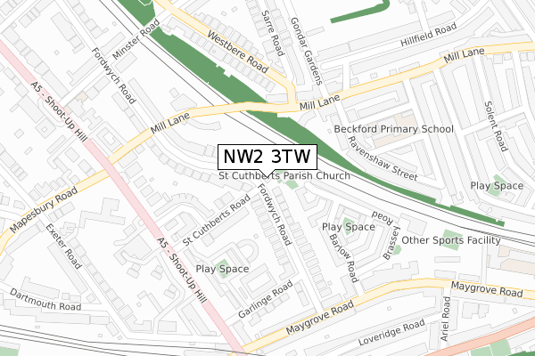 NW2 3TW map - large scale - OS Open Zoomstack (Ordnance Survey)