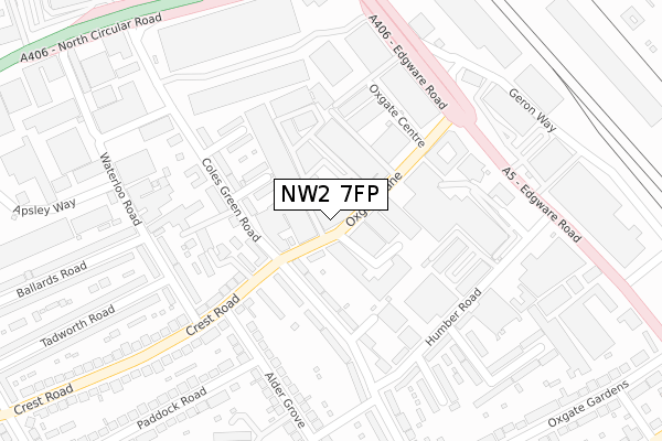 NW2 7FP map - large scale - OS Open Zoomstack (Ordnance Survey)