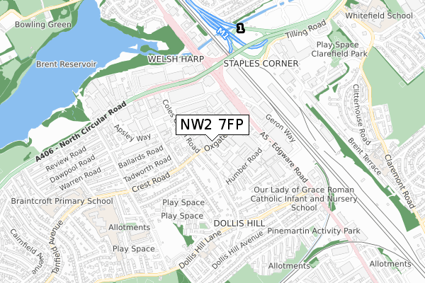 NW2 7FP map - small scale - OS Open Zoomstack (Ordnance Survey)