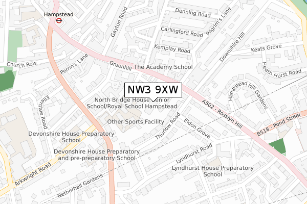 NW3 9XW map - large scale - OS Open Zoomstack (Ordnance Survey)