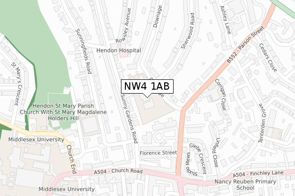 NW4 1AB map - large scale - OS Open Zoomstack (Ordnance Survey)