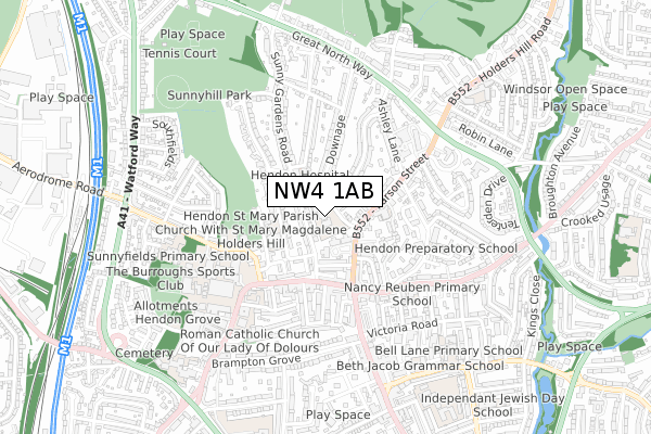 NW4 1AB map - small scale - OS Open Zoomstack (Ordnance Survey)