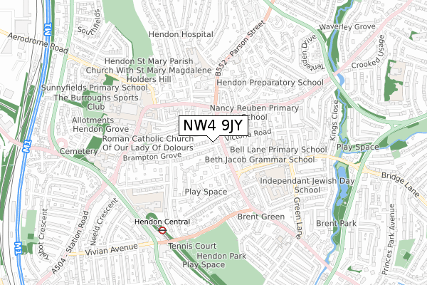 NW4 9JY map - small scale - OS Open Zoomstack (Ordnance Survey)