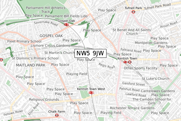 NW5 9JW map - small scale - OS Open Zoomstack (Ordnance Survey)