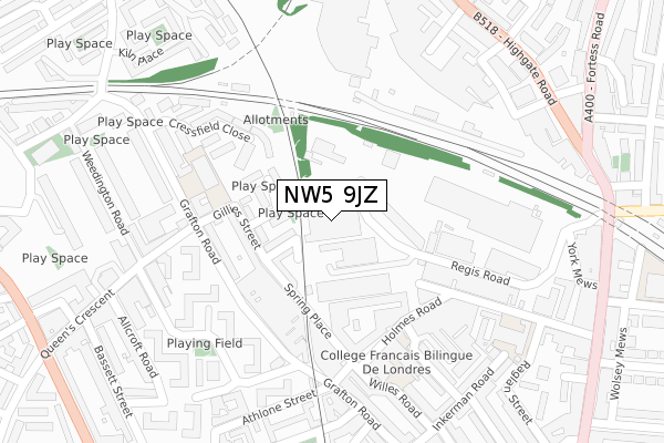 NW5 9JZ map - large scale - OS Open Zoomstack (Ordnance Survey)