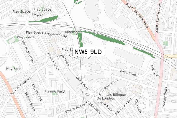 NW5 9LD map - large scale - OS Open Zoomstack (Ordnance Survey)