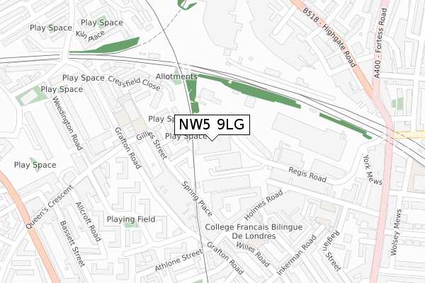 NW5 9LG map - large scale - OS Open Zoomstack (Ordnance Survey)