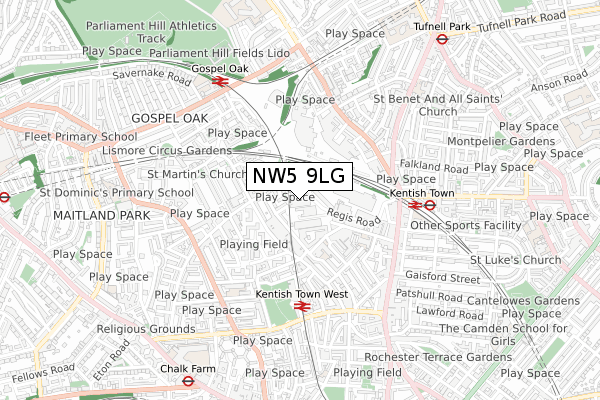 NW5 9LG map - small scale - OS Open Zoomstack (Ordnance Survey)