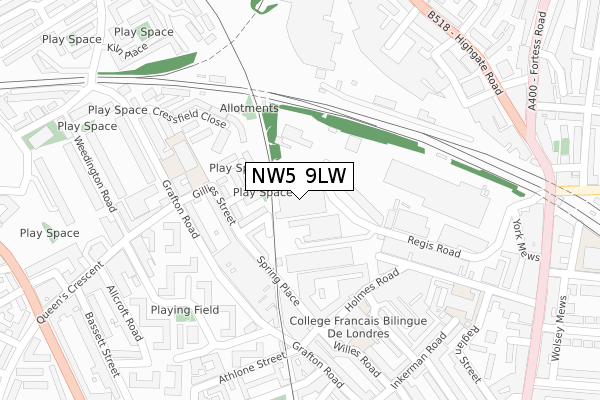 NW5 9LW map - large scale - OS Open Zoomstack (Ordnance Survey)