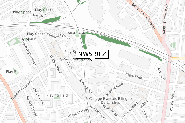 NW5 9LZ map - large scale - OS Open Zoomstack (Ordnance Survey)