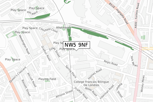 NW5 9NF map - large scale - OS Open Zoomstack (Ordnance Survey)