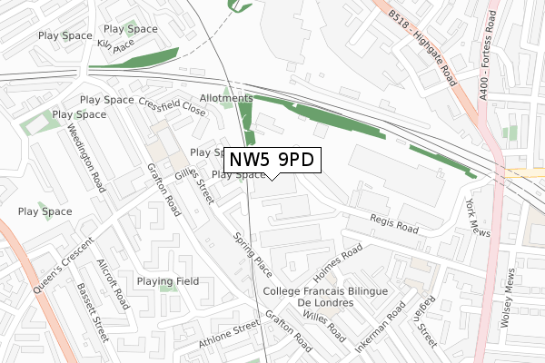 NW5 9PD map - large scale - OS Open Zoomstack (Ordnance Survey)