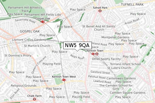 NW5 9QA map - small scale - OS Open Zoomstack (Ordnance Survey)