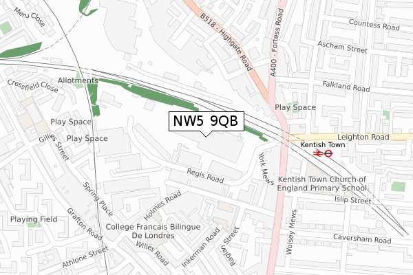 NW5 9QB map - large scale - OS Open Zoomstack (Ordnance Survey)