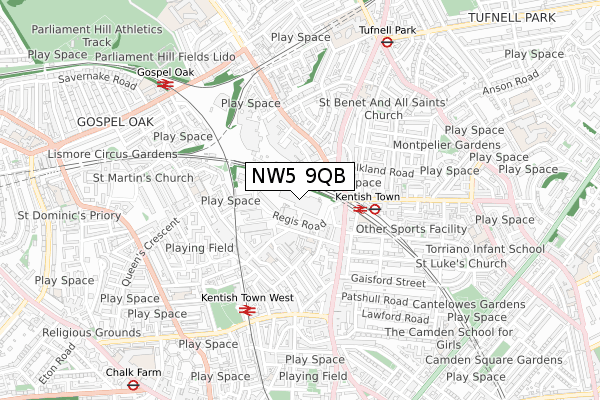 NW5 9QB map - small scale - OS Open Zoomstack (Ordnance Survey)