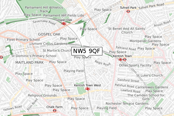 NW5 9QF map - small scale - OS Open Zoomstack (Ordnance Survey)