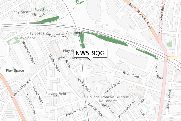 NW5 9QG map - large scale - OS Open Zoomstack (Ordnance Survey)