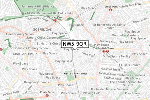 NW5 9QR map - small scale - OS Open Zoomstack (Ordnance Survey)