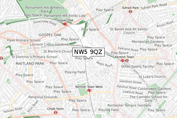NW5 9QZ map - small scale - OS Open Zoomstack (Ordnance Survey)