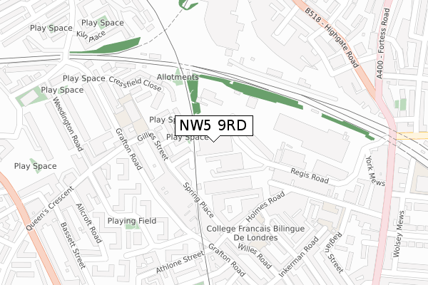 NW5 9RD map - large scale - OS Open Zoomstack (Ordnance Survey)