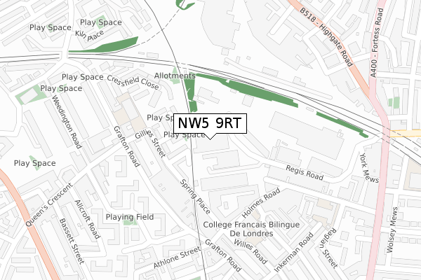 NW5 9RT map - large scale - OS Open Zoomstack (Ordnance Survey)