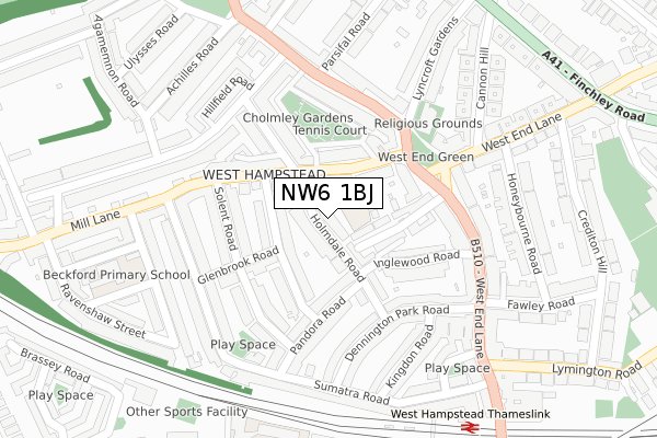 NW6 1BJ map - large scale - OS Open Zoomstack (Ordnance Survey)