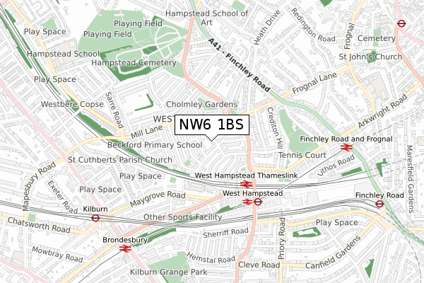 NW6 1BS map - small scale - OS Open Zoomstack (Ordnance Survey)