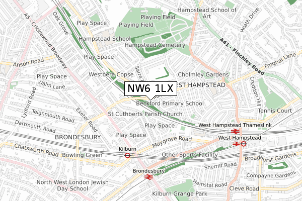 NW6 1LX map - small scale - OS Open Zoomstack (Ordnance Survey)