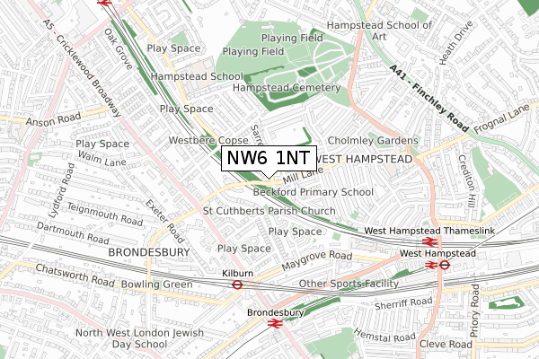 NW6 1NT map - small scale - OS Open Zoomstack (Ordnance Survey)