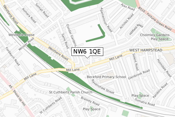 NW6 1QE map - large scale - OS Open Zoomstack (Ordnance Survey)