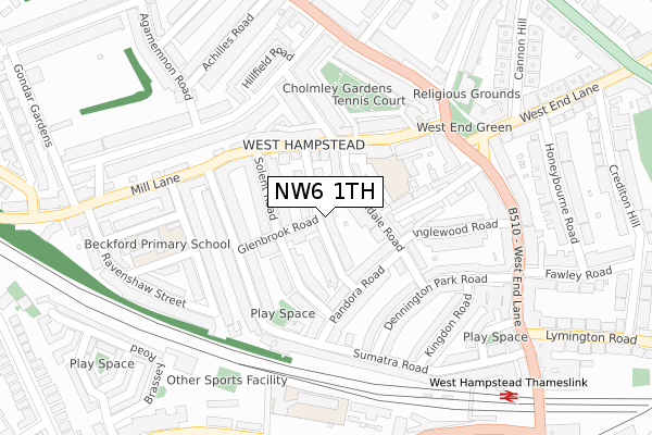 NW6 1TH map - large scale - OS Open Zoomstack (Ordnance Survey)