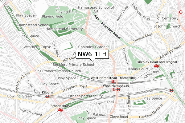 NW6 1TH map - small scale - OS Open Zoomstack (Ordnance Survey)