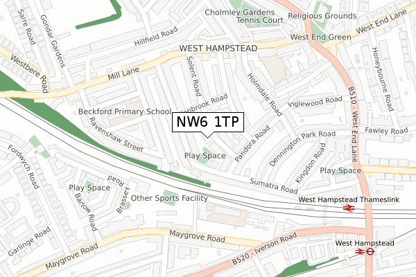 NW6 1TP map - large scale - OS Open Zoomstack (Ordnance Survey)