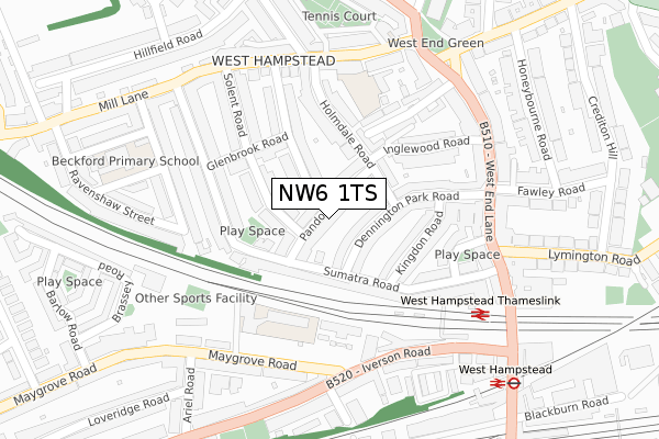 NW6 1TS map - large scale - OS Open Zoomstack (Ordnance Survey)