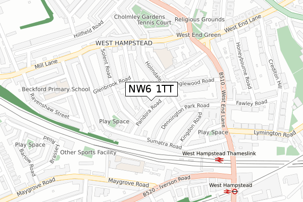 NW6 1TT map - large scale - OS Open Zoomstack (Ordnance Survey)