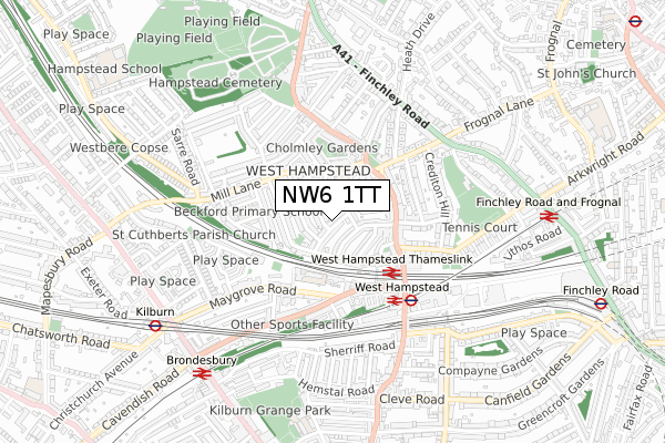 NW6 1TT map - small scale - OS Open Zoomstack (Ordnance Survey)